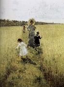 Ilia Efimovich Repin In the field of small road oil painting on canvas